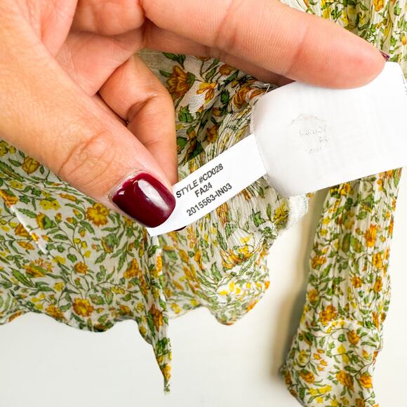 J.Crew Chiffon Crinkle Sheer Button Up Shirt Floral Green Yellow CD028 - 8 - Picture 6 of 10